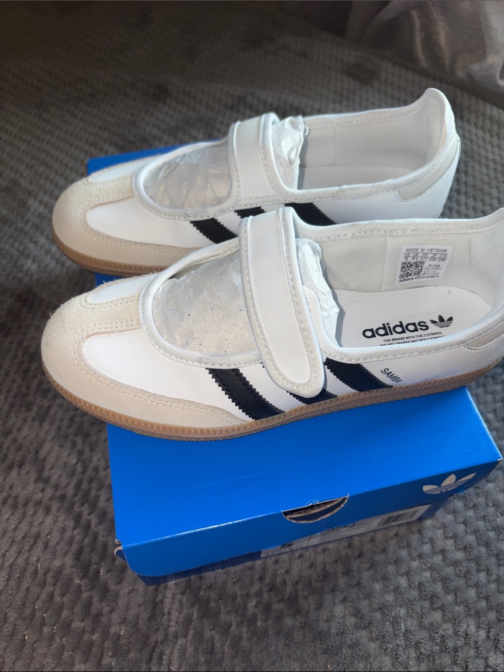 adidas Kids White Black Samba Hook-and-Loop Sneakers